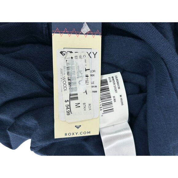 Roxy Sweater Mini Dress Sz M Navy Blue Long Sleeve Button Up Dress Peasant Boho - Picture 7 of 7